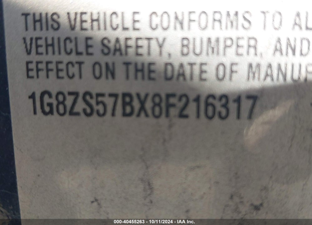 2008 SATURN AURA XE VIN: 1G8ZS57BX8F216317
