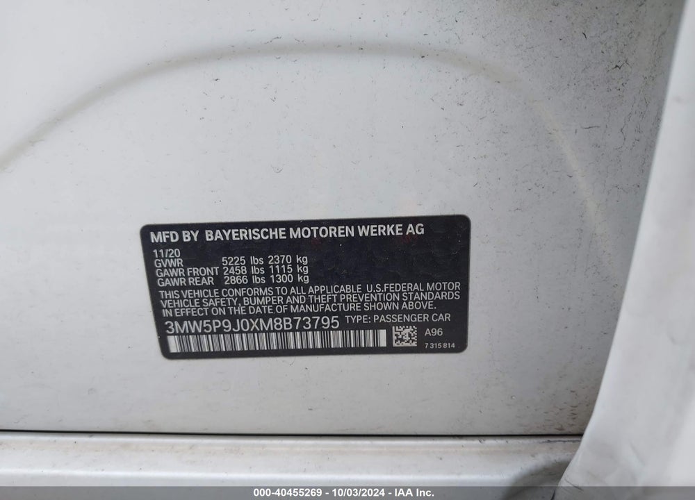 2021 BMW 3 SERIES 330E XDRIVE VIN: 3MW5P9J0XM8B73795