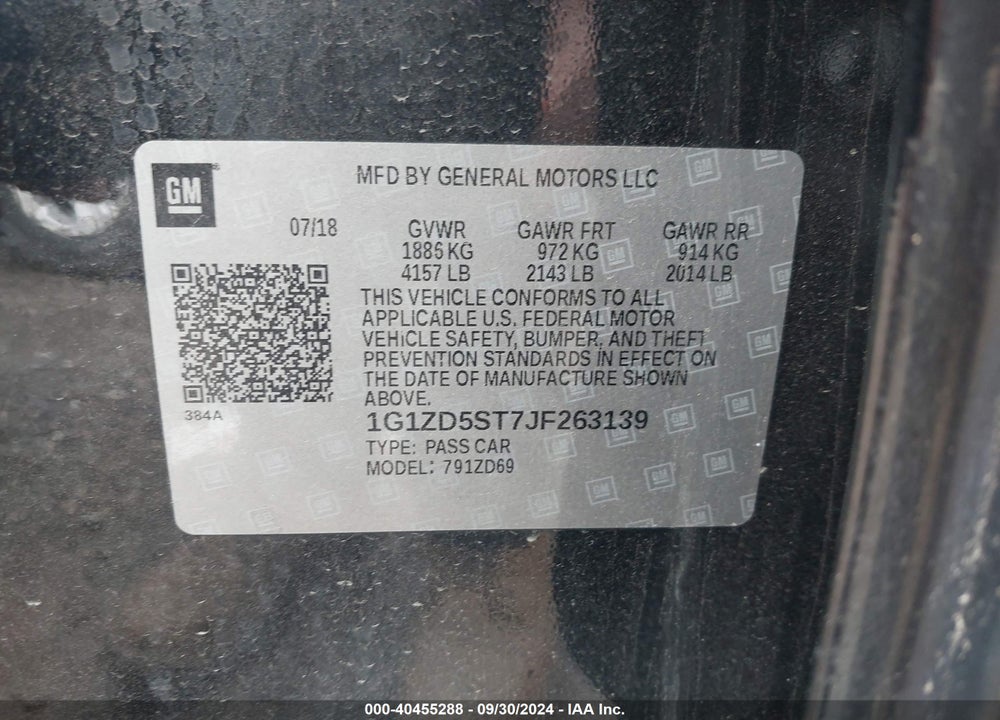2018 CHEVROLET MALIBU LT VIN: 1G1ZD5ST7JF263139