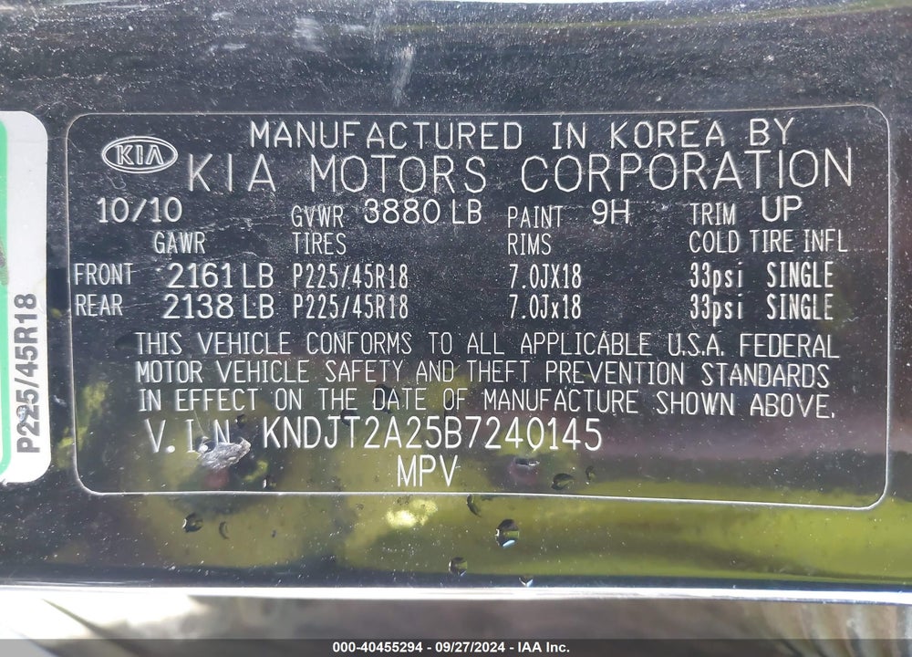 2011 KIA SOUL VIN: KNDJT2A25B7240145