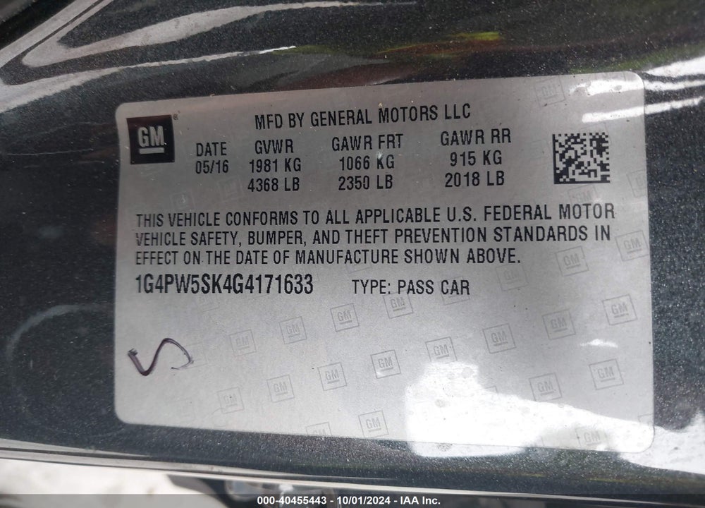 2016 BUICK VERANO SPORT TOURING GROUP VIN: 1G4PW5SK4G4171633