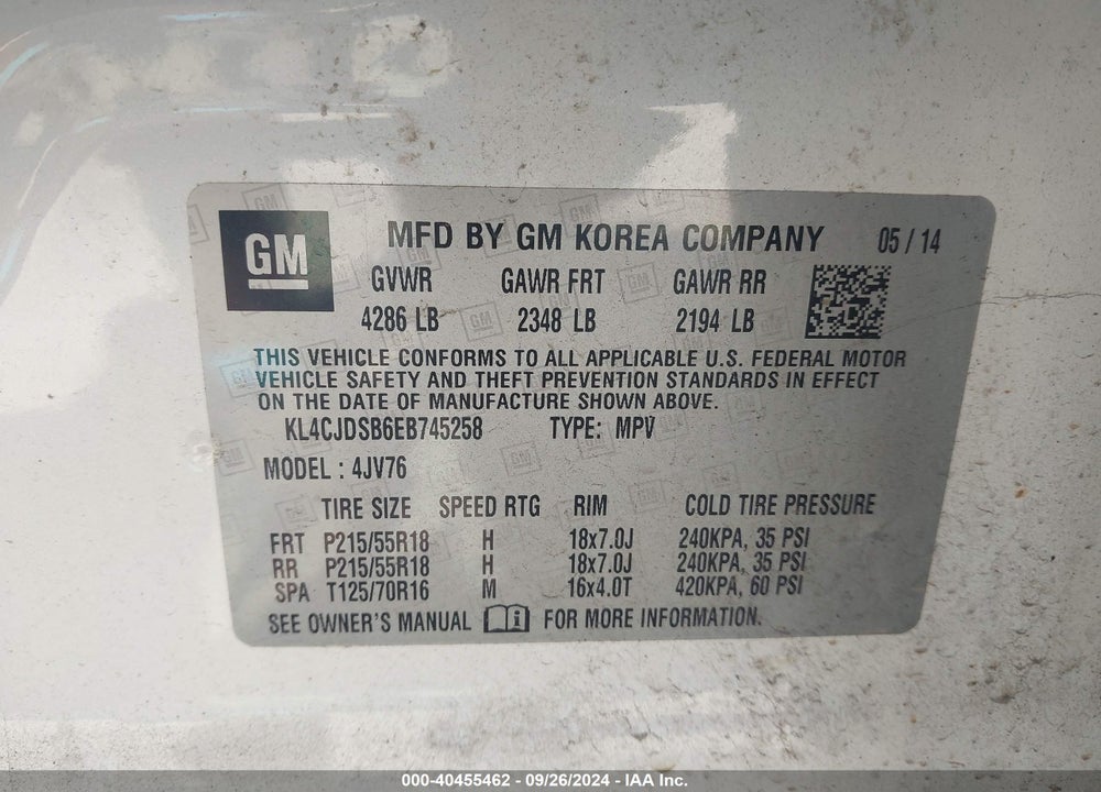 2014 BUICK ENCORE PREMIUM VIN: KL4CJDSB6EB745258