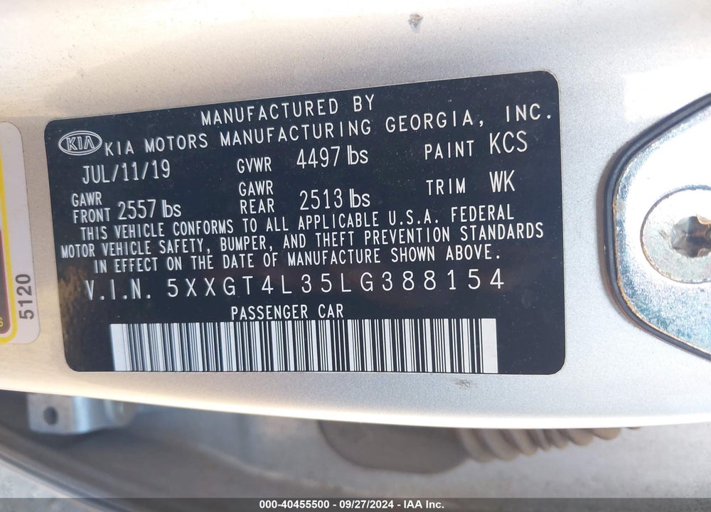 2020 KIA OPTIMA LX VIN: 5XXGT4L35LG388154