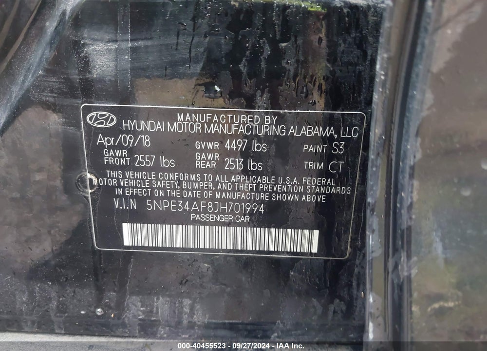 2018 HYUNDAI SONATA SPORT VIN: 5NPE34AF8JH701994