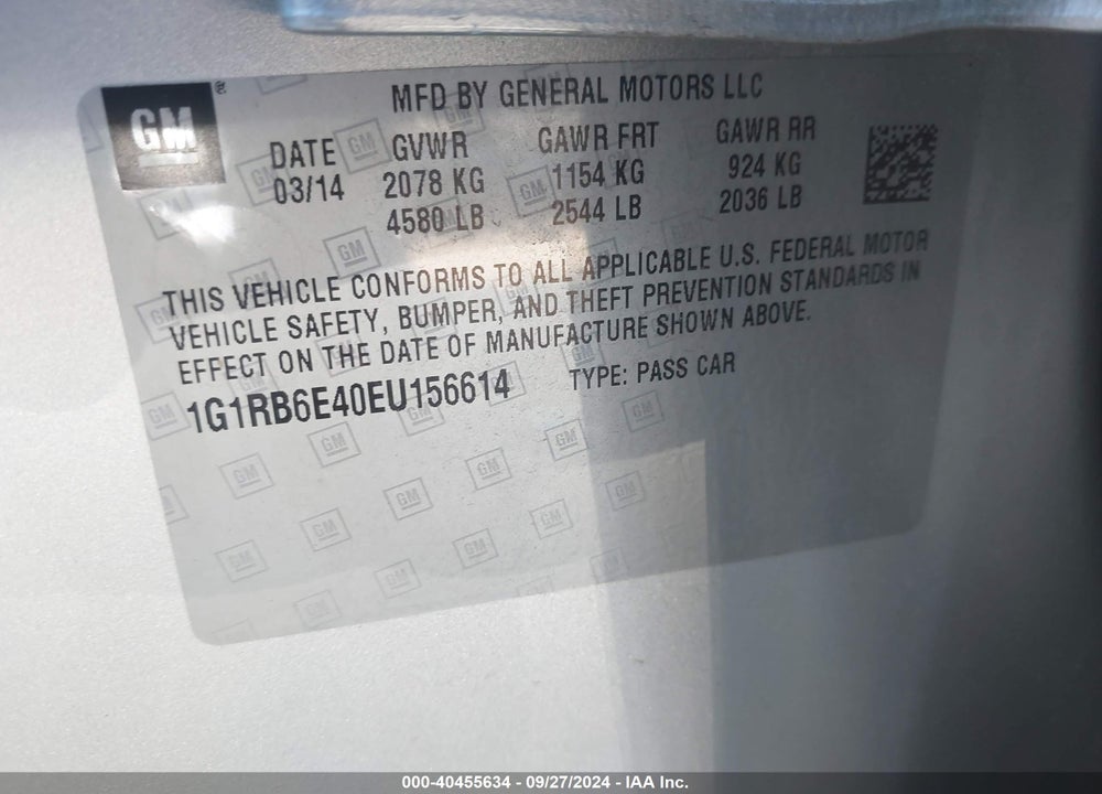 2014 CHEVROLET VOLT VIN: 1G1RB6E40EU156614