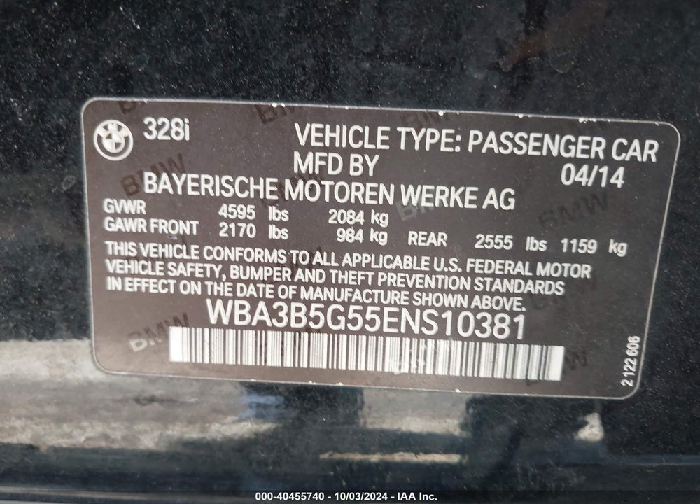 2014 BMW 328I XDRIVE VIN: WBA3B5G55ENS10381