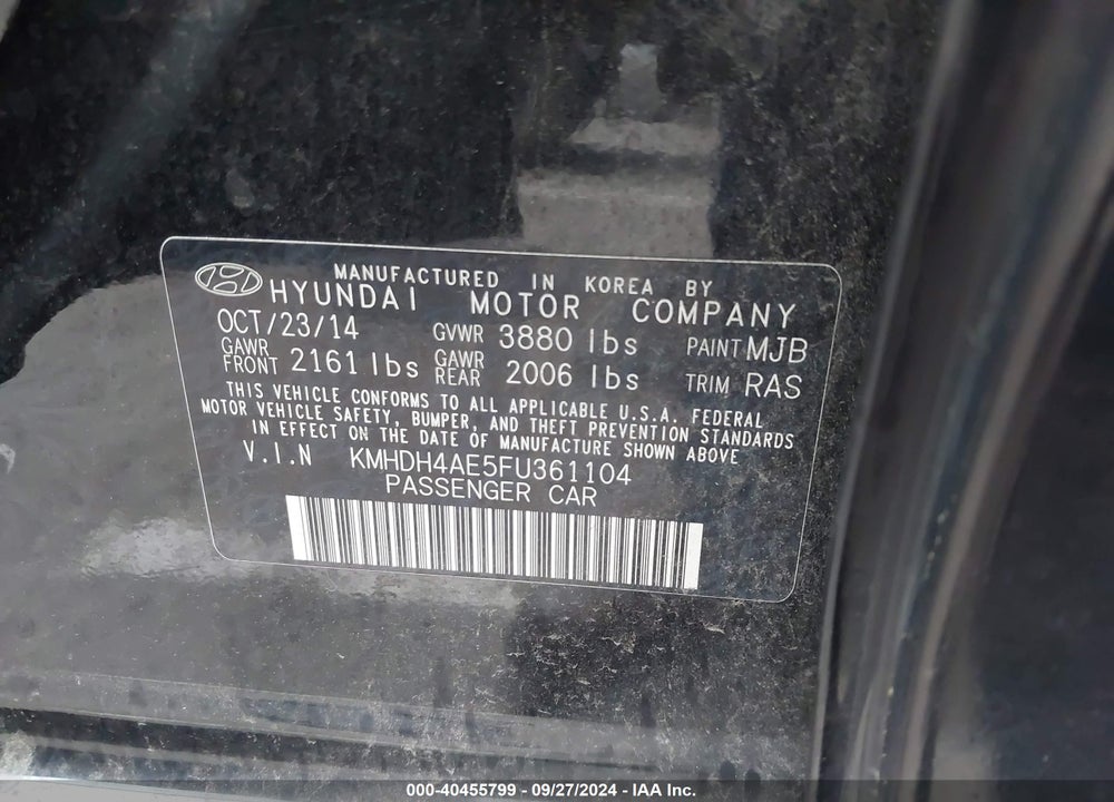 2015 HYUNDAI ELANTRA SE VIN: KMHDH4AE5FU361104