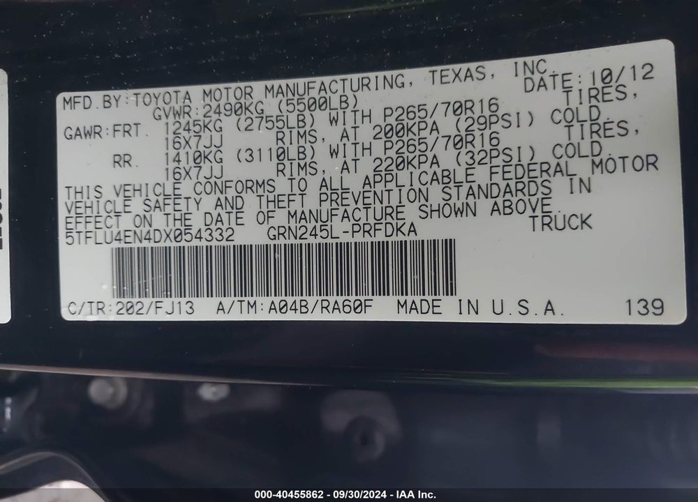2013 TOYOTA TACOMA BASE V6 VIN: 5TFLU4EN4DX054332