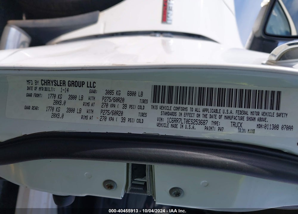 2014 RAM 1500 BIG HORN VIN: 1C6RR7LT0ES253687