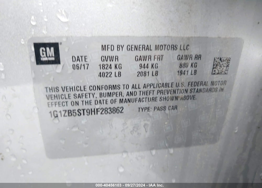 2017 CHEVROLET MALIBU LS VIN: 1G1ZB5ST9HF283862