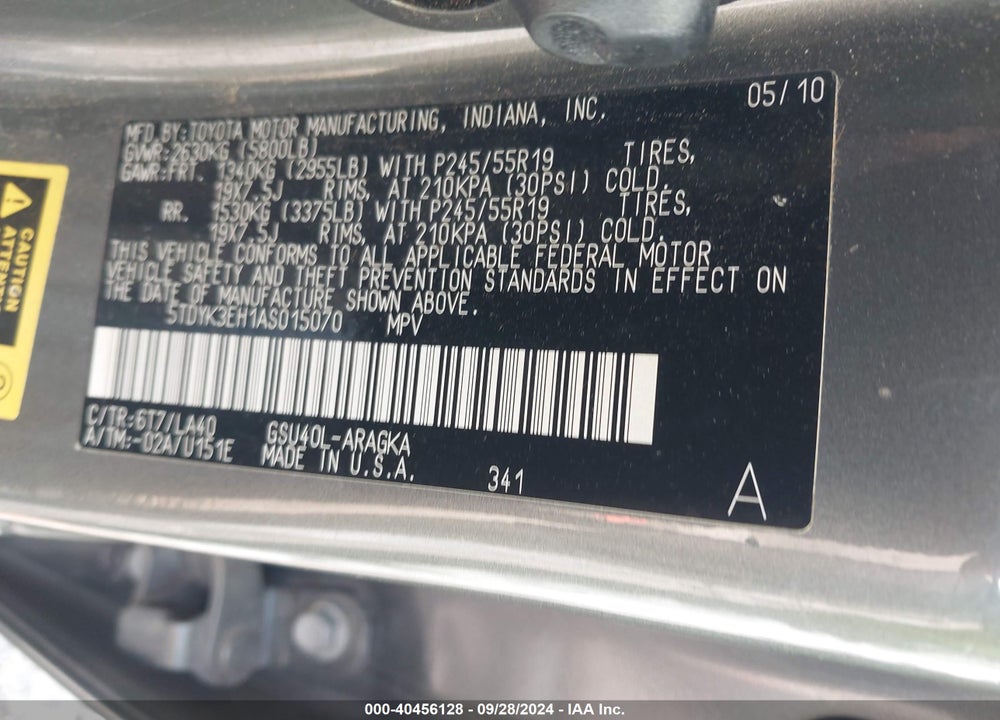 2010 TOYOTA HIGHLANDER LIMITED V6 VIN: 5TDYK3EH1AS015070