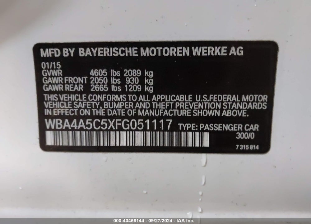 2015 BMW 428 GRAN COUPE VIN: WBA4A5C5XFG051117