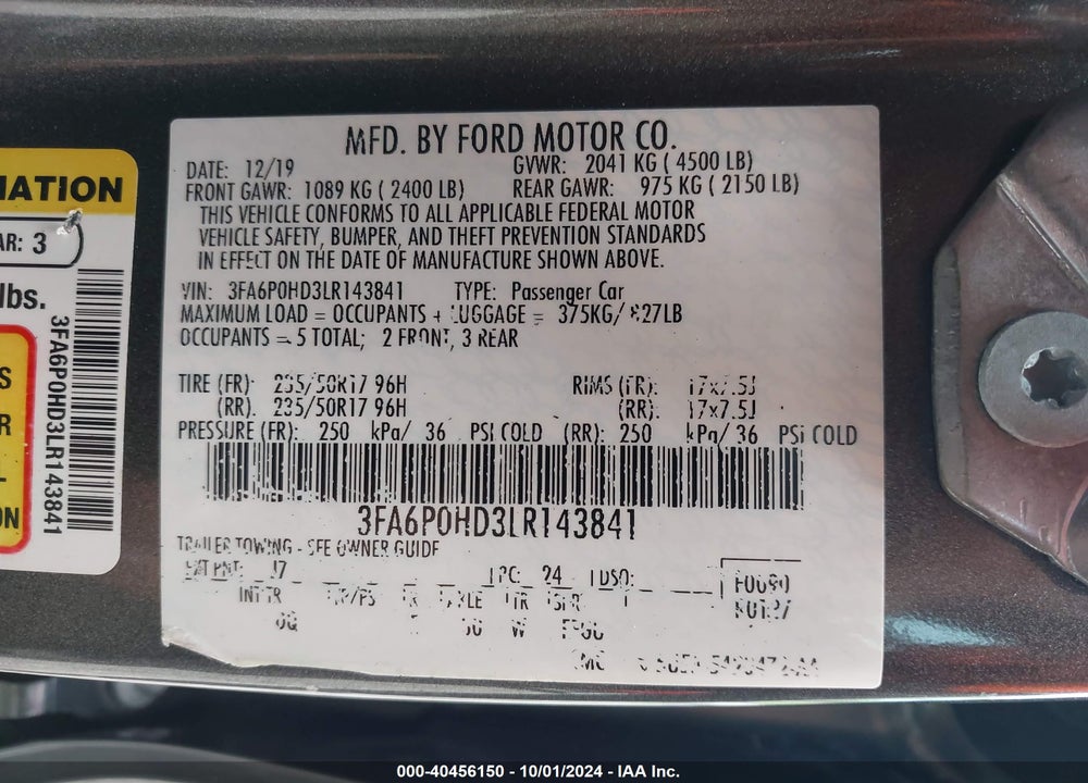 2020 FORD FUSION SE VIN: 3FA6P0HD3LR143841