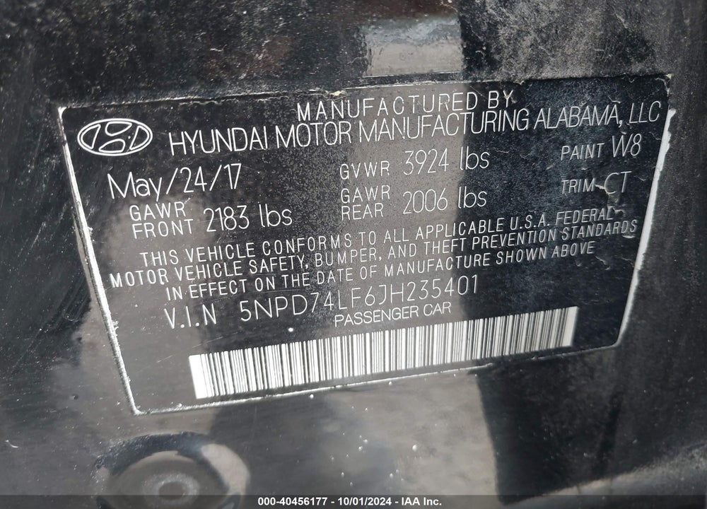 2018 HYUNDAI ELANTRA SE VIN: 5NPD74LF6JH235401
