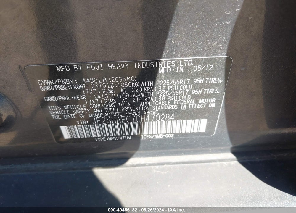 2012 SUBARU FORESTER 2.5X LIMITED VIN: JF2SHAEC7CH470284