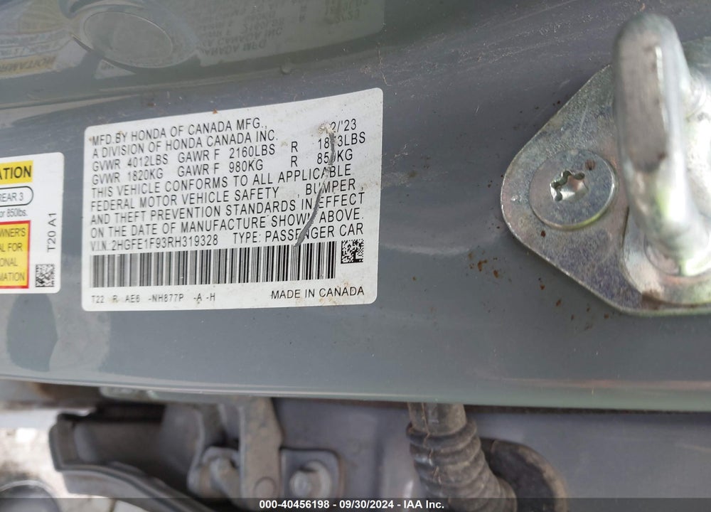 2024 HONDA CIVIC TOURING VIN: 2HGFE1F93RH319328