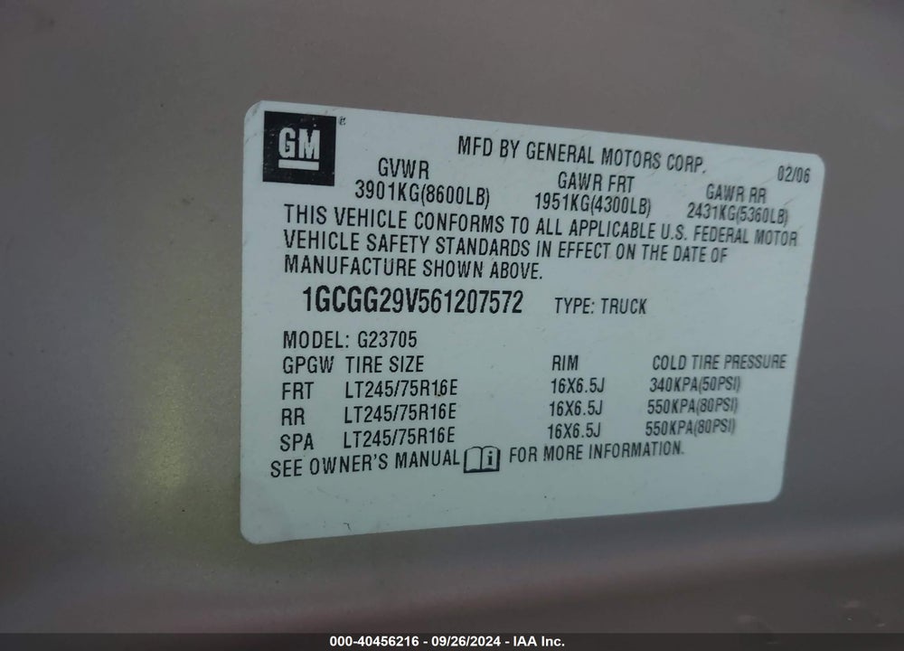 2006 CHEVROLET EXPRESS WORK VAN VIN: 1GCGG29V561207572
