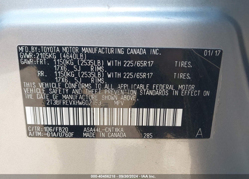 2017 TOYOTA RAV4 LE VIN: 2T3BFREVXHW602153
