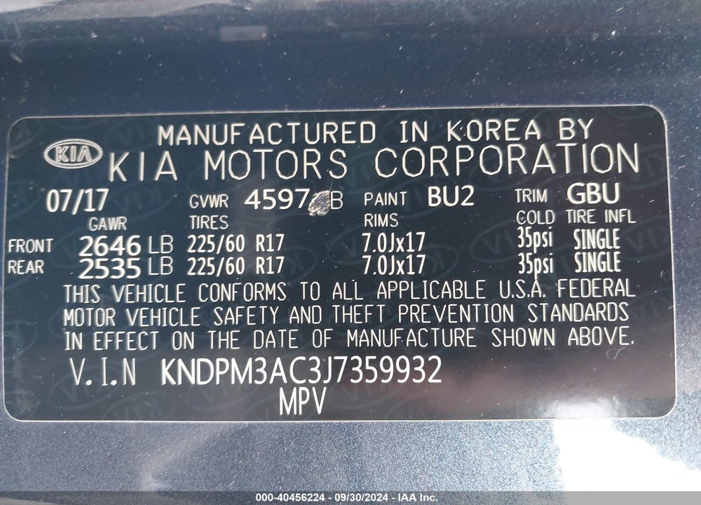 2018 KIA SPORTAGE LX VIN: KNDPM3AC3J7359932
