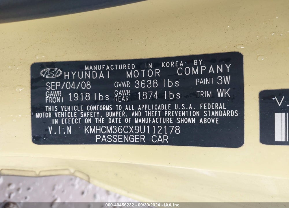 2009 HYUNDAI ACCENT GS VIN: KMHCM36CX9U112178