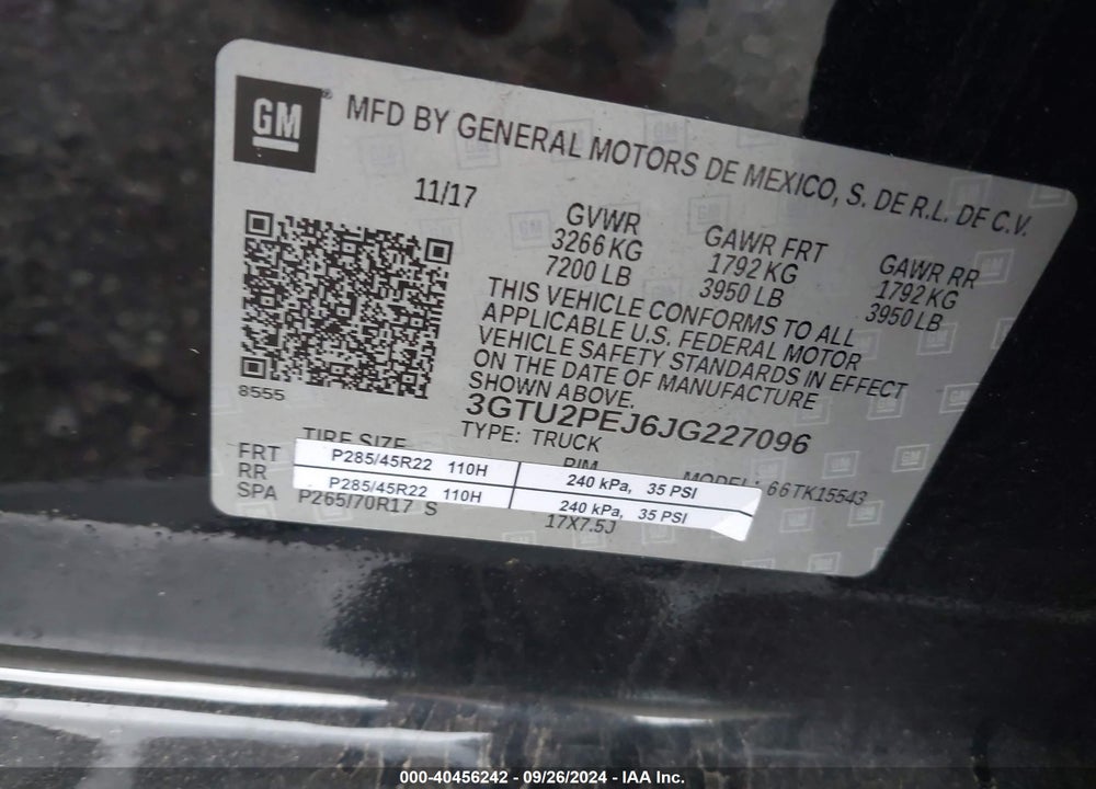 2018 GMC SIERRA 1500 DENALI VIN: 3GTU2PEJ6JG227096