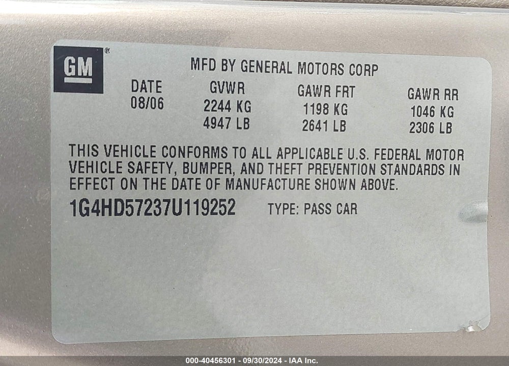 2007 BUICK LUCERNE CXL VIN: 1G4HD57237U119252