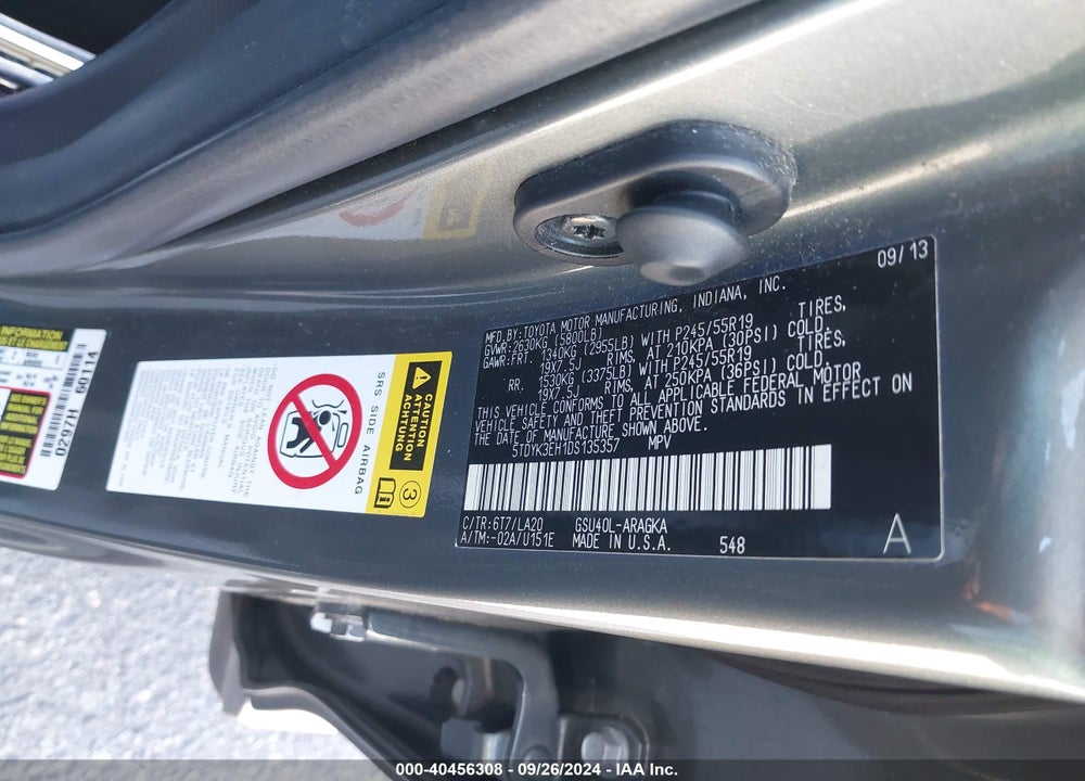 2013 TOYOTA HIGHLANDER LIMITED V6 VIN: 5TDYK3EH1DS135357