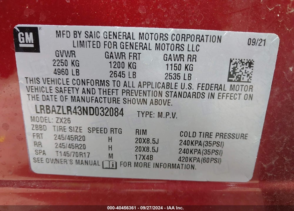 2022 BUICK ENVISION FWD PREFERRED VIN: LRBAZLR43ND032084