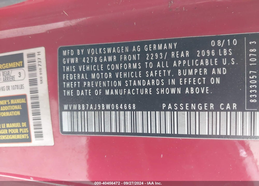 2011 VOLKSWAGEN GOLF 2.5L 2-DOOR VIN: WVWBB7AJ9BW064668