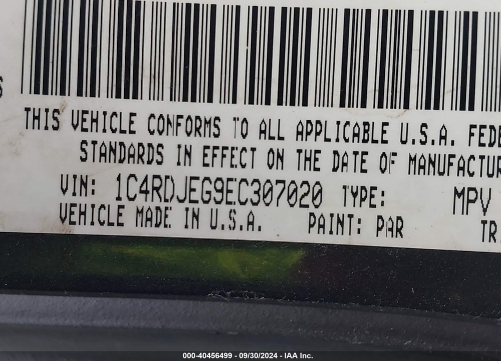 2014 DODGE DURANGO VIN: 1C4RDJEG9EC307020