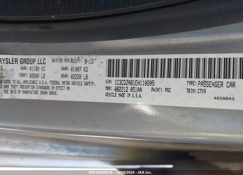 2014 DODGE AVENGER SE VIN: 1C3CDZAB1EN110205
