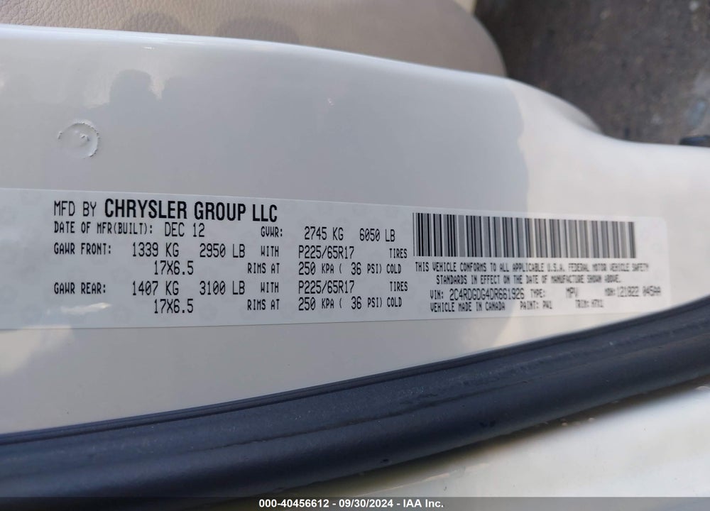 2013 DODGE GRAND CARAVAN CREW VIN: 2C4RDGDG4DR661926