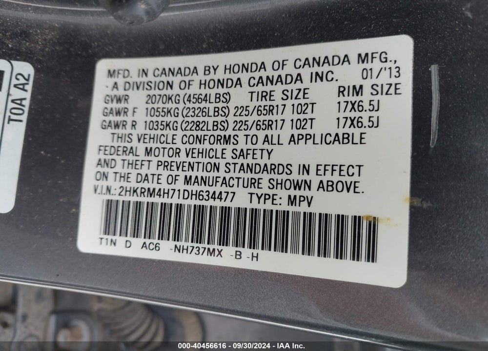 2013 HONDA CR-V EX-L VIN: 2HKRM4H71DH634477