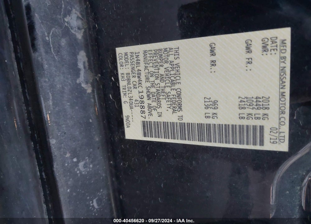 2019 NISSAN ALTIMA 2.5 S VIN: 1N4BL4BW4KC198887
