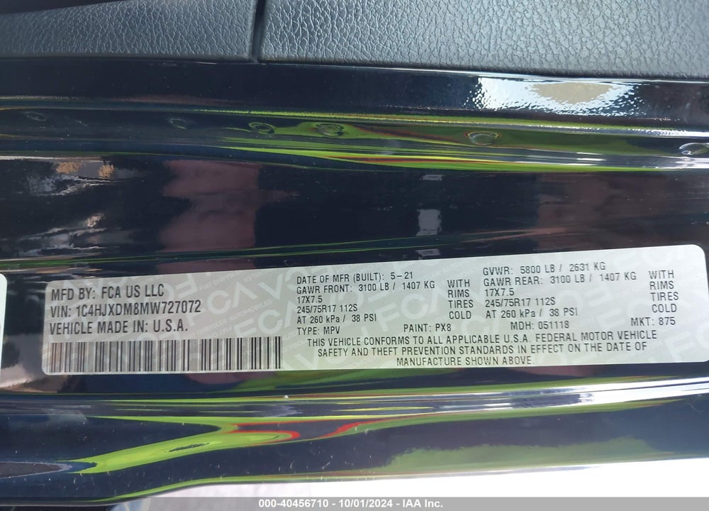 2021 JEEP WRANGLER UNLIMITED SPORT S 4X4 VIN: 1C4HJXDM8MW727072