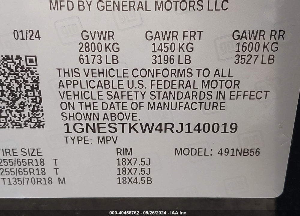 2024 CHEVROLET TRAVERSE LIMITED FWD LS VIN: 1GNESTKW4RJ140019