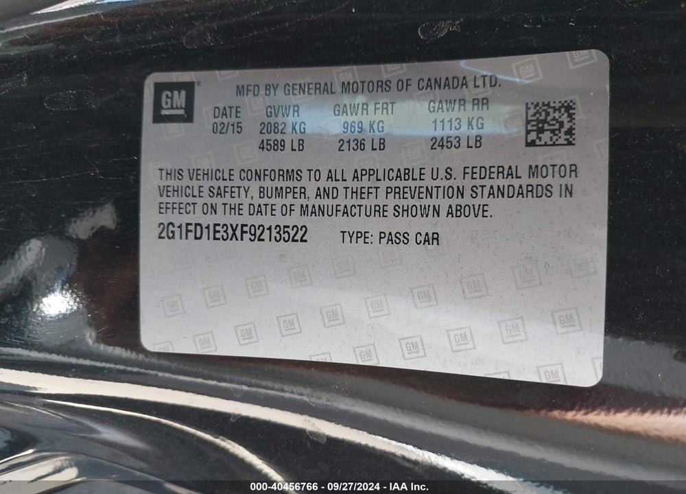 2015 CHEVROLET CAMARO 1LT VIN: 2G1FD1E3XF9213522