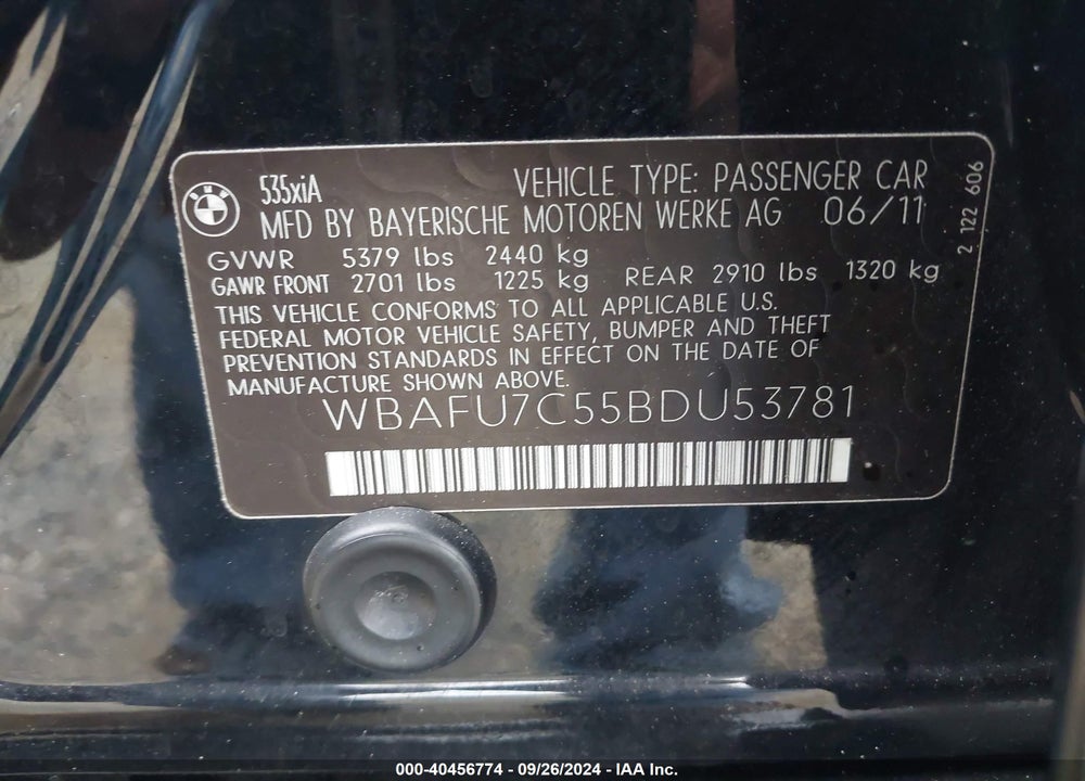 2011 BMW 535I XDRIVE VIN: WBAFU7C55BDU53781
