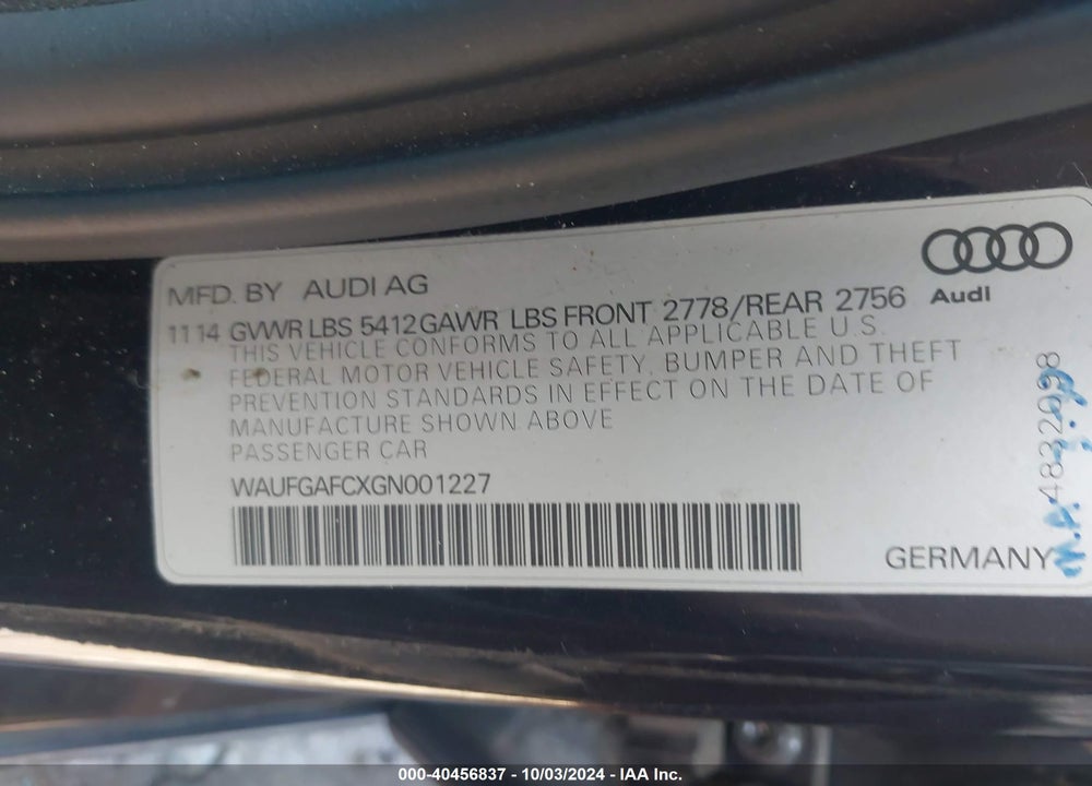 2016 AUDI A6 3.0T PREMIUM PLUS VIN: WAUFGAFCXGN001227