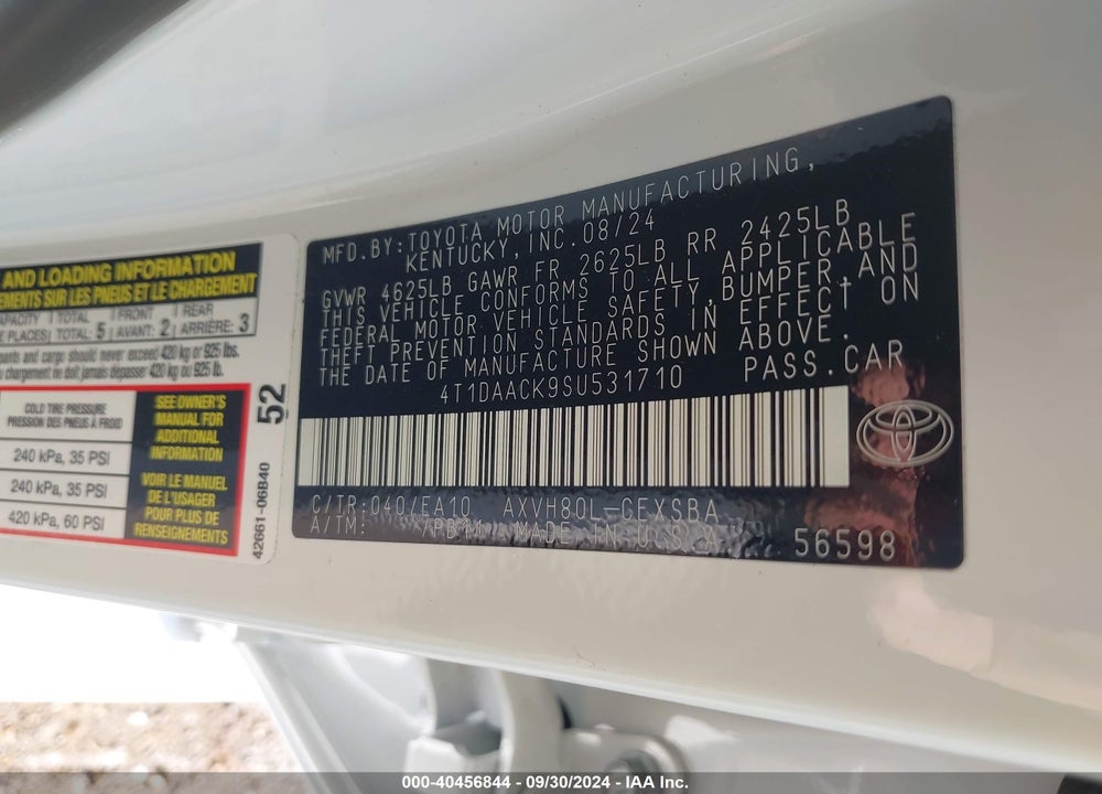 2025 TOYOTA CAMRY SE VIN: 4T1DAACK9SU531710