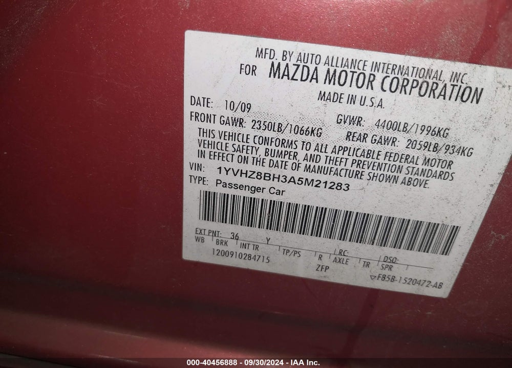 2010 MAZDA 6 I SPORT VIN: 1YVHZ8BH3A5M21283