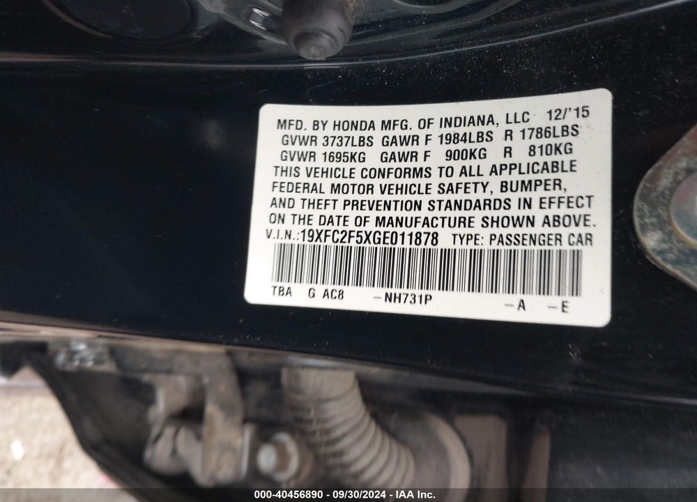 2016 HONDA CIVIC LX VIN: 19XFC2F5XGE011878