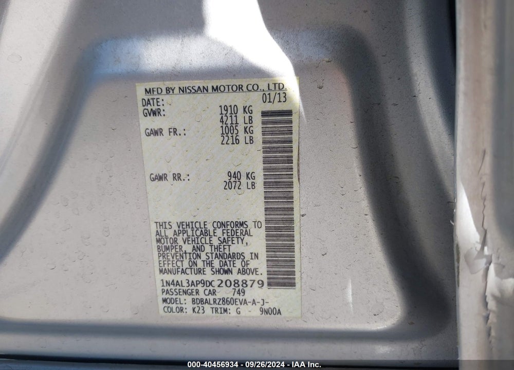 2013 NISSAN ALTIMA 2.5 S VIN: 1N4AL3AP9DC208879