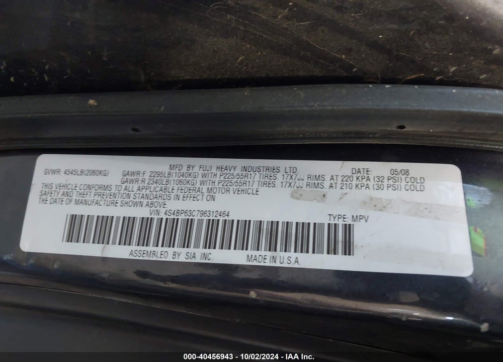 2009 SUBARU OUTBACK 2.5XT LIMITED VIN: 4S4BP63C796312464