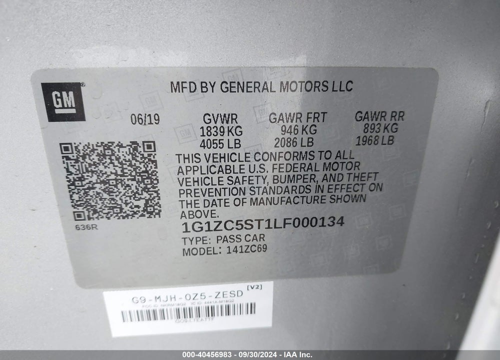 2020 CHEVROLET MALIBU FWD 1FL VIN: 1G1ZC5ST1LF000134