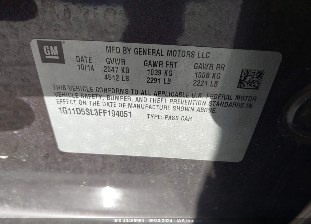 2015 CHEVROLET MALIBU 2LT VIN: 1G11D5SL3FF194051