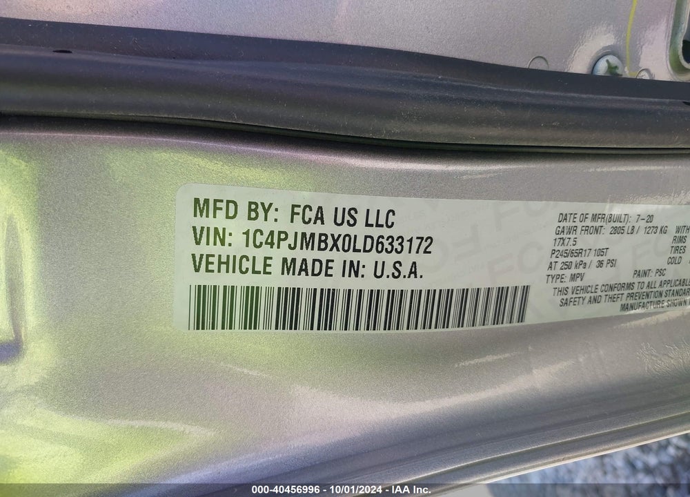 2020 CHEROKEE JEEP  TRAILHAWK 4X4 VIN: 1C4PJMBX0LD633172