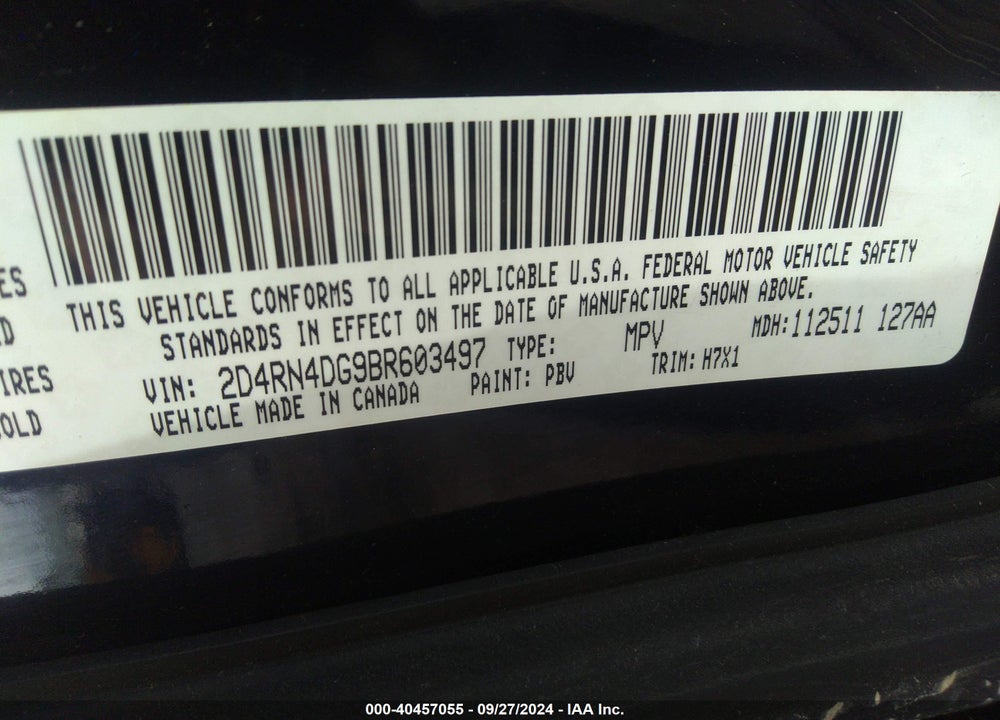 2011 DODGE GRAND CARAVAN EXPRESS VIN: 2D4RN4DG9BR603497