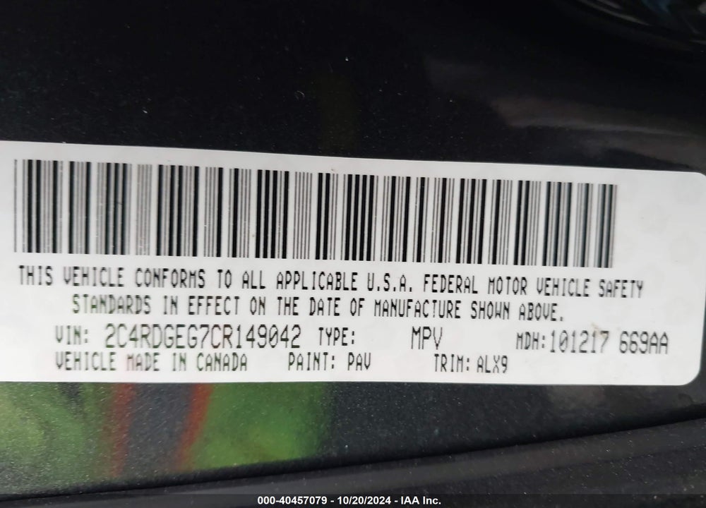2012 DODGE GRAND CARAVAN R/T VIN: 2C4RDGEG7CR149042