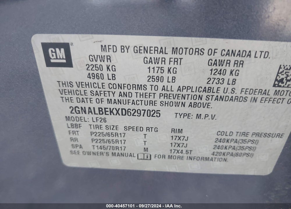 2013 CHEVROLET EQUINOX LS VIN: 2GNALBEKXD6297025
